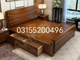 Wooden Bed ( Racks inside) with  2 Side Tables